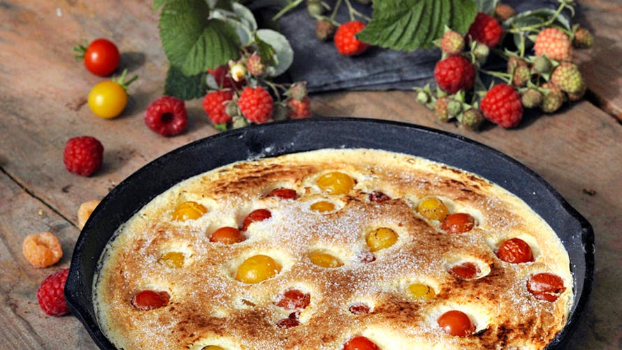 Clafoutis de tomates et framboises