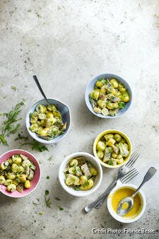 Rattes aux harengs, vinaigrette au miel et à la moutarde