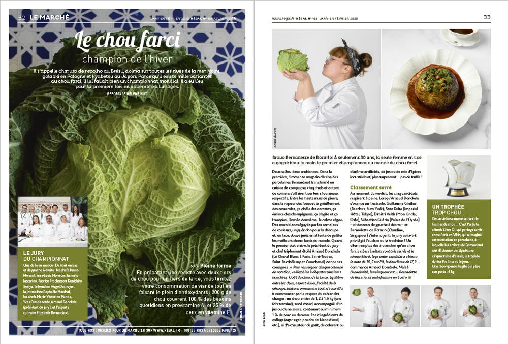 Page de magazine avec article sur le chou farci.
