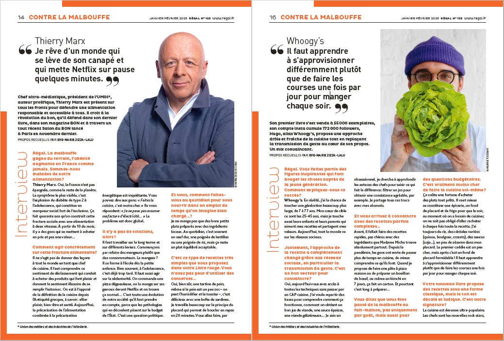 Deux pages de magazine avec portraits d'hommes et texte explicatif.